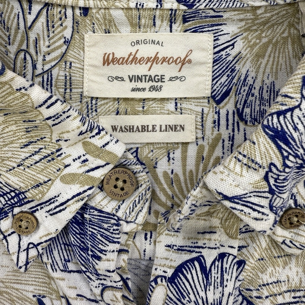 Weatherproof Vintage Button Up Shirt Mens Large White Floral Linen Blend Beach - Picture 3 of 10